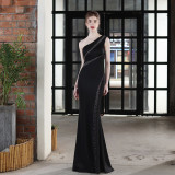 Summer formal beaded one shoulder mermaid evening dress