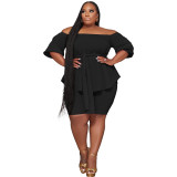 Solid color Casual fashion Plus Size women's clothing Off Shoulder two-piece set