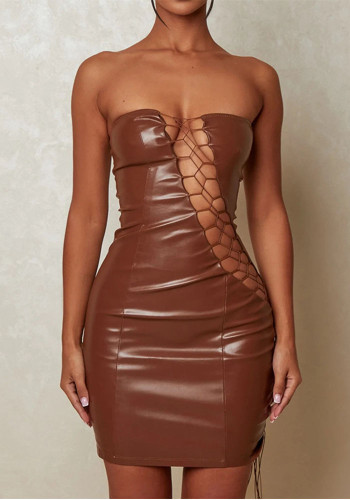 Women's Winter Sexy Strapless Lace-Up Slim Waist Bodycon Women's Dress