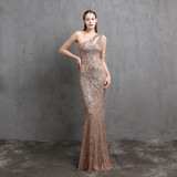 Summer formal sequin one shoulder mermaid evening dress