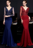 Autumn Occasional Formal Lace Upper V-Neck Mermaid Evening Dress