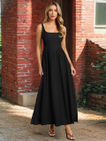 Chic Slim Waist sleeveless women's solid color long dress