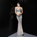 Summer Sheer Sequin Strap Mermaid Evening Dress