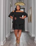 Solid color Casual fashion Plus Size women's clothing Off Shoulder two-piece set