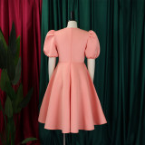 Women's Summer Short Sleeve Chic Round Neck High Waist Formal Party Evening Dress
