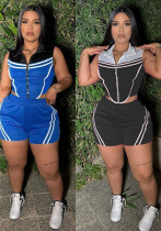 Women Career Casual Striped Patchwork Contrast Color Sleeveless Top and Shorts Sports Two-piece Set Women Career Casual Striped Patchwork Contrast Color Sleeveless Top and Shorts Sports Two-piece Set