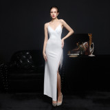 Summer Side Slit Tassels Strap Evening Dress