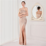 Summer Sequin One Shoulder Slit Long Evening Dress