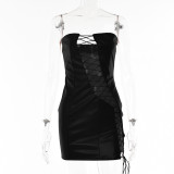 Women's Winter Sexy Strapless Lace-Up Slim Waist Bodycon Women's Dress