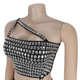 Women Diamond Strapless Top and Skirt Two-Piece Set