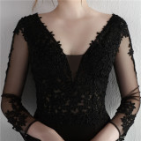 Autumn Occasional Formal Lace Upper V-Neck Mermaid Evening Dress