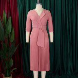 Autumn and winter women's clothing ol fashion Turndown Collar pleated Slim Waist Plus Size African dress