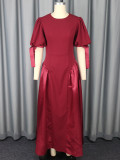 Round Neck Elegant Party Evening Dress Patchwork Fashion Puff Sleeve Party Dress
