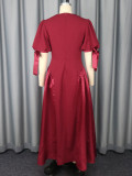 Round Neck Elegant Party Evening Dress Patchwork Fashion Puff Sleeve Party Dress