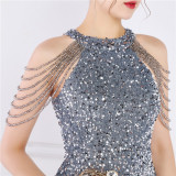 Summer sequin string shoulder midi elegant party dress