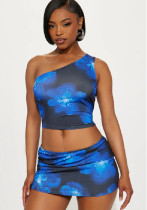 Women Print Top and Skirt Two-piece Set Women Print Top and Skirt Two-piece Set