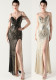 Women Beaded Sequin V Neck strap backless Formal Party fishtail evening dress