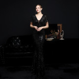 Summer sequin V-Neck mermaid long evening dress