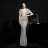 Summer sequin V-Neck mermaid long evening dress