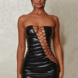 Women's Winter Sexy Strapless Lace-Up Slim Waist Bodycon Women's Dress