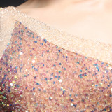 Summer Side Slit One Shoulder Sequin Evening Dress