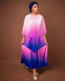 Plus Size women's clothing Slim Fit two-piece pleated gradient top pleated long skirt