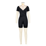 Women's clothing fashion solid color reflective pleated v-neck pants two-piece set