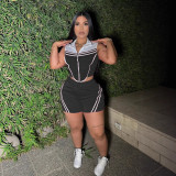 Women Career Casual Striped Patchwork Contrast Color Sleeveless Top and Shorts Sports Two-piece Set