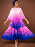 Plus Size women's clothing Slim Fit two-piece pleated gradient top pleated long skirt
