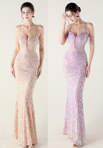 Women crystal diamond sequin embroidery Formal Party evening dress