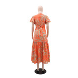 Women Holidays Casual Lace-Up Printed Dress