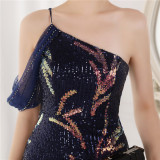Summer Sequin One Shoulder Slit Long Evening Dress