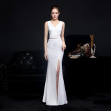 Summer Formal Sleeveless Slit Mermaid v-Neck Evening Dress