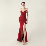 Women strap beaded chain Formal Party evening dress
