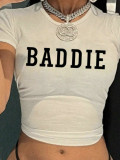 Women Summer Letter Baddie Print Short Sleeve Crop T-shirt