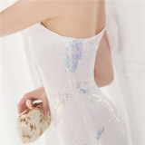 Summer Sequin One Shoulder Slit Long Evening Dress
