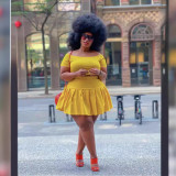 Plus Size Women Sexy Solid Short Sleeve Top and Pleated Skirt Two-piece Set