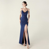 Women strap beaded chain Formal Party evening dress