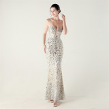 Women crystal diamond sequin embroidery Formal Party evening dress