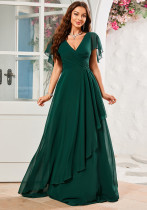 Women V-Neck Chiffon Ruffle Sleeve Pleated Irregular Bridesmaid Dress Women V-Neck Chiffon Ruffle Sleeve Pleated Irregular Bridesmaid Dress