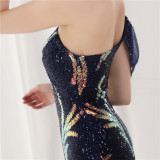 Summer Sequin One Shoulder Slit Long Evening Dress