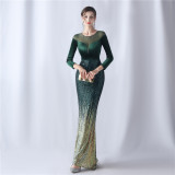 Formal Long Sleeve Patch Sequin Mermaid Evening Dress