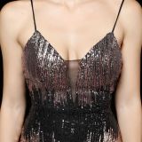 Summer Sheer Sequin Strap Mermaid Evening Dress