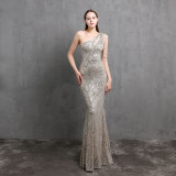 Summer formal sequin one shoulder mermaid evening dress