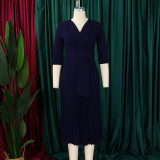 Autumn and winter women's clothing ol fashion Turndown Collar pleated Slim Waist Plus Size African dress
