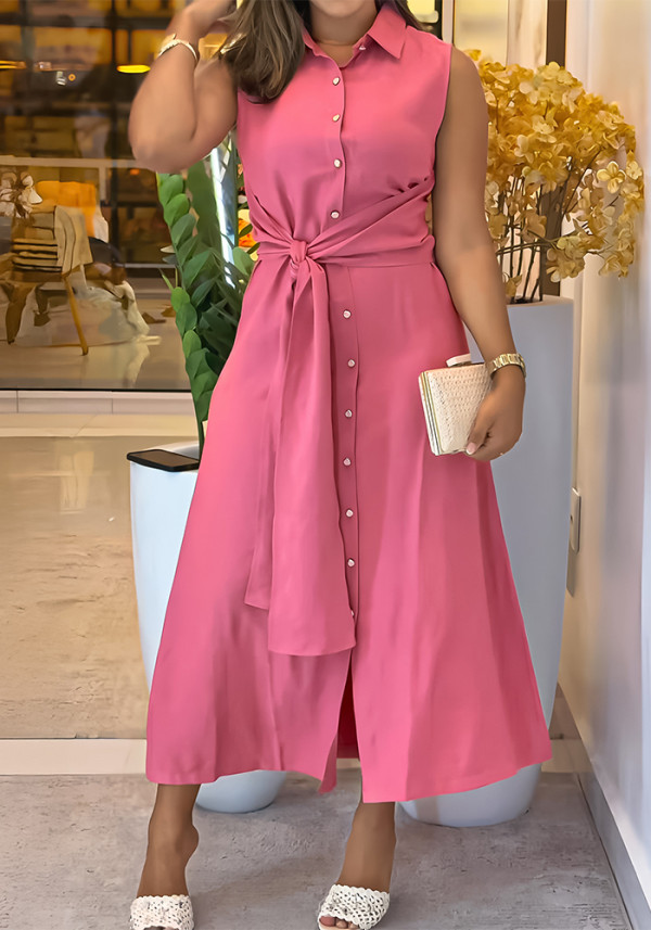 Women Solid Casual Lace-Up Dresses