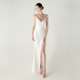 Women strap beaded chain Formal Party evening dress