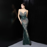 Summer Sheer Sequin Strap Mermaid Evening Dress