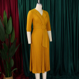 Autumn and winter women's clothing ol fashion Turndown Collar pleated Slim Waist Plus Size African dress