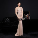 Summer Lace Upper Sleeveless V-Neck Mermaid Evening Dress